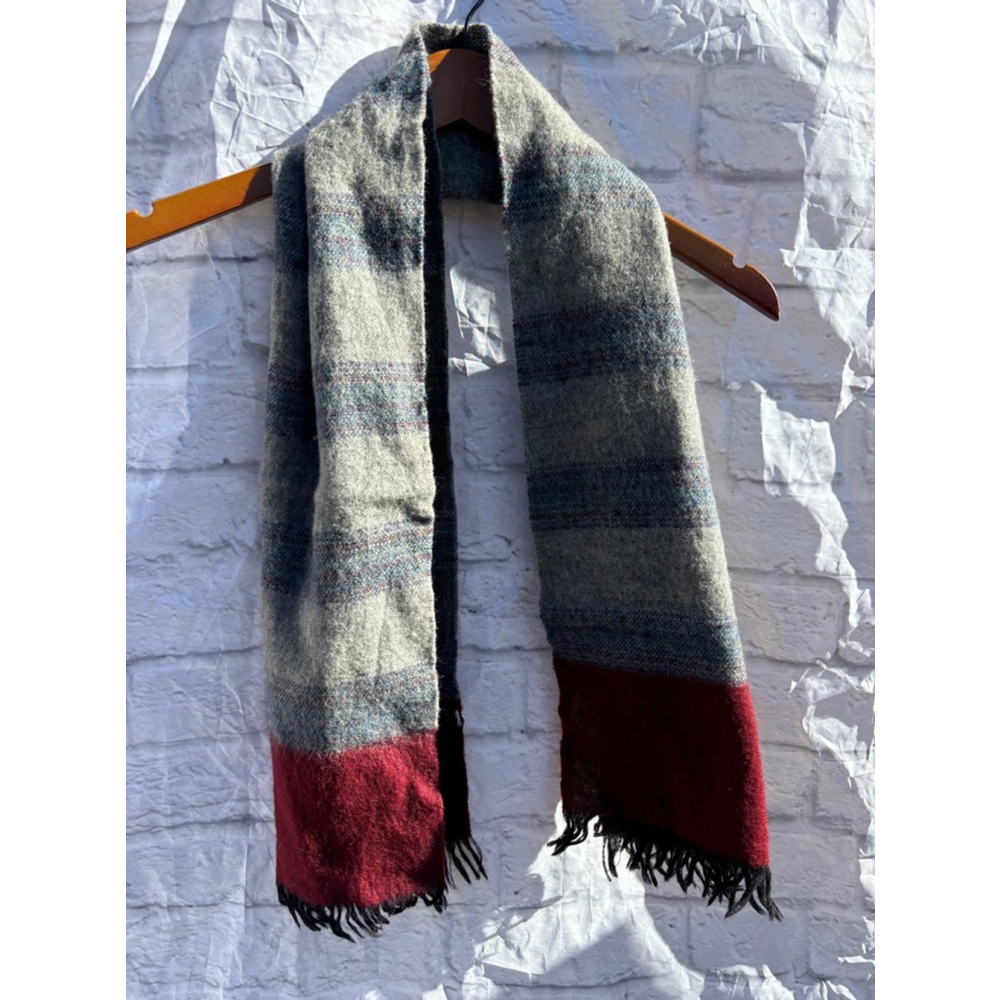 Unisex Lambswool Scarf OS Gray Burgundy‎
